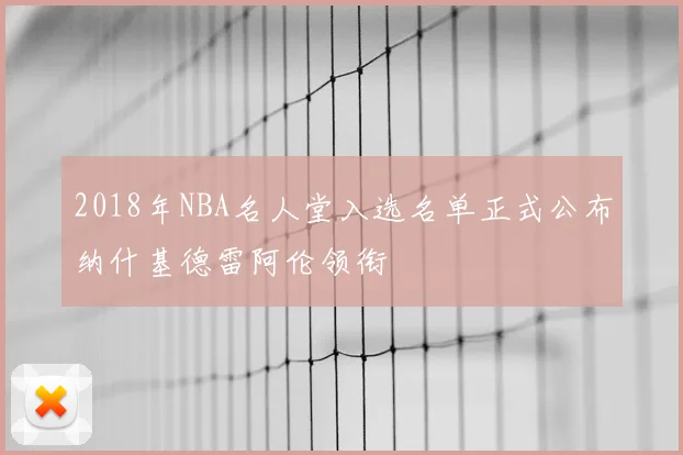 2018年NBA名人堂入选名单正式公布纳什基德雷阿伦领衔